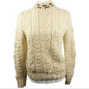 Vtg Tally-Ho Henry Pollak Cottagecore Fisherman Pullover Sweater Medium Neutral